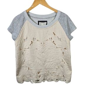 Anthropologie Gray and Cream Short Sleeve Top